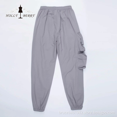 Loose Sports Running Pants Women men Black Gray with Pocket Elastic Waist